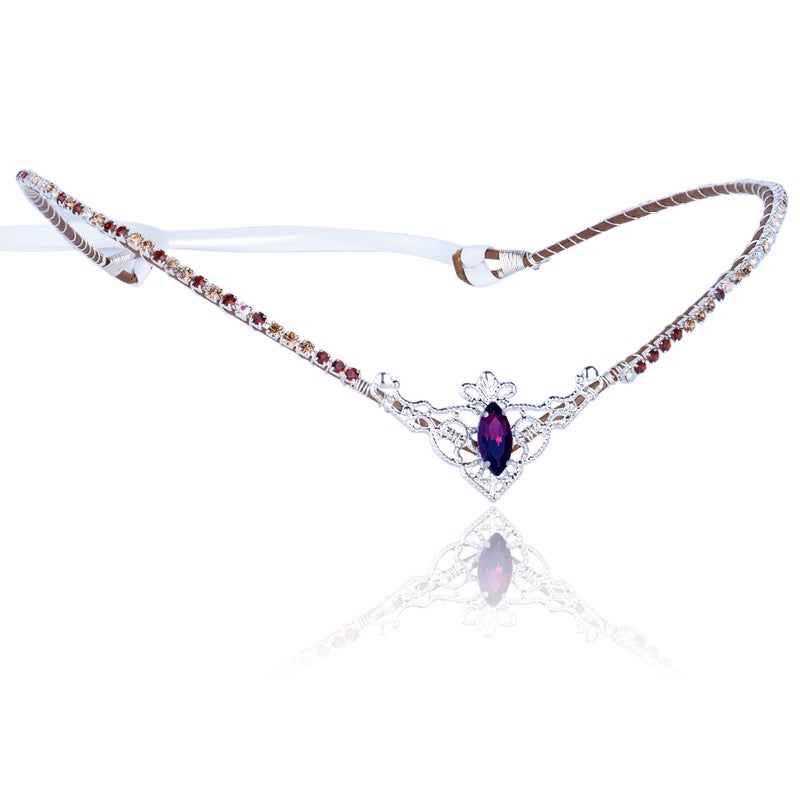 MOSTORY Handmade Elf Crystal Crown Fairy Tiara Purple Rhinestone Circlet Elven Headpiece for Women Girls Renaissance Halloween Cosplay Party Wedding Accessary